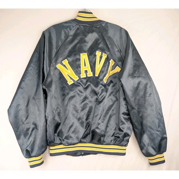 Soffe Jackets Other - Soffe‎ Jackets Varsity Bomber Jacket Mens Large Blue Satin Navy Military Vintage